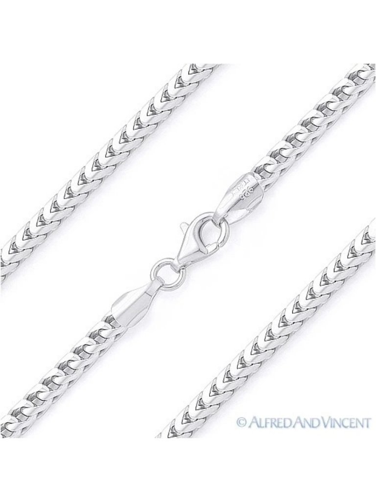 2.4mm Franco Arrow-Link Chain Necklace In .925 Sterling Silver W/ Rhodium 28"